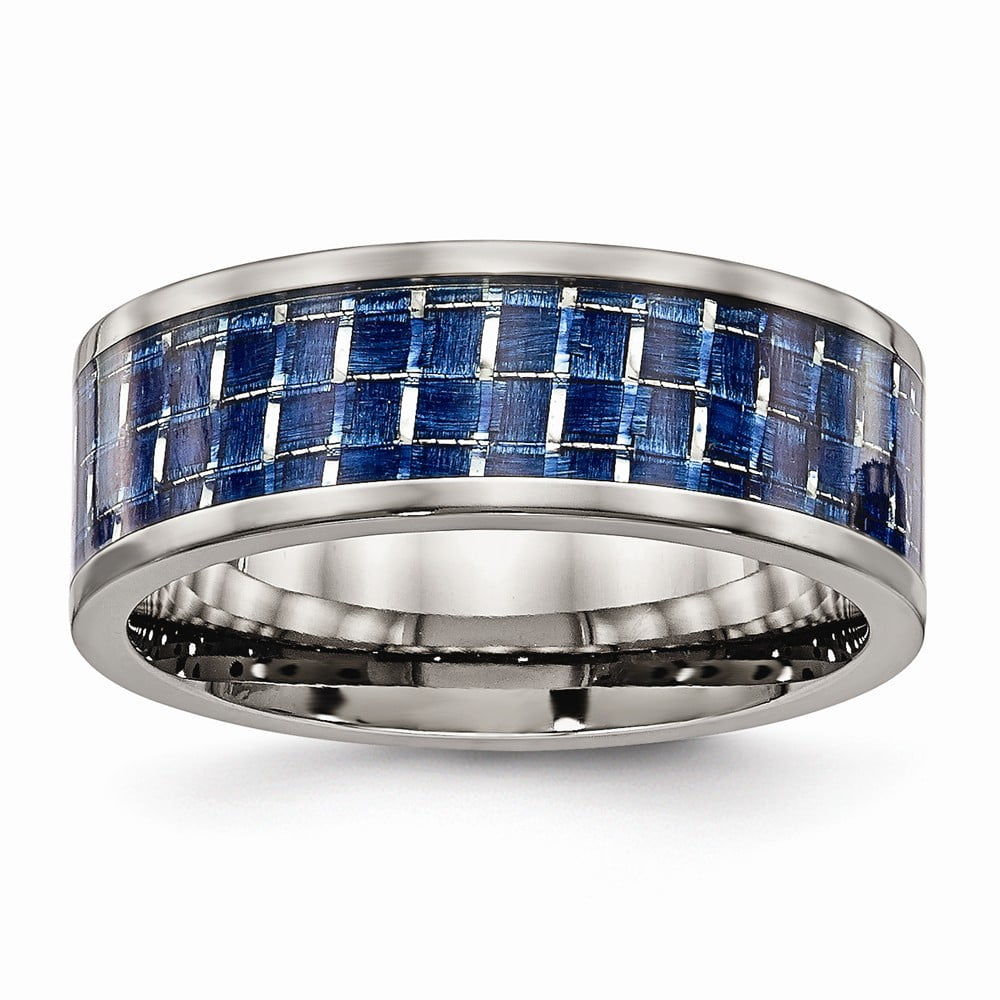 Solid Titanium Men's Blue Carbon Fiber-Inlay Wedding Band Ring Comfort-Fit  Size 7