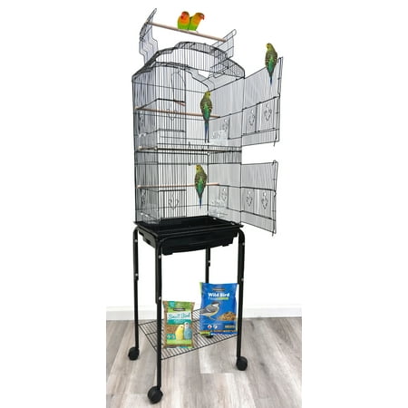 Large 64-inch Open/Close Top Parakeet Lovebirds Flight Cage Side Nesting Box Doors with Removable Rolling Stand for Finches Canaries Cockatiels Budgie Parrotlet Conures Pet Birdcage