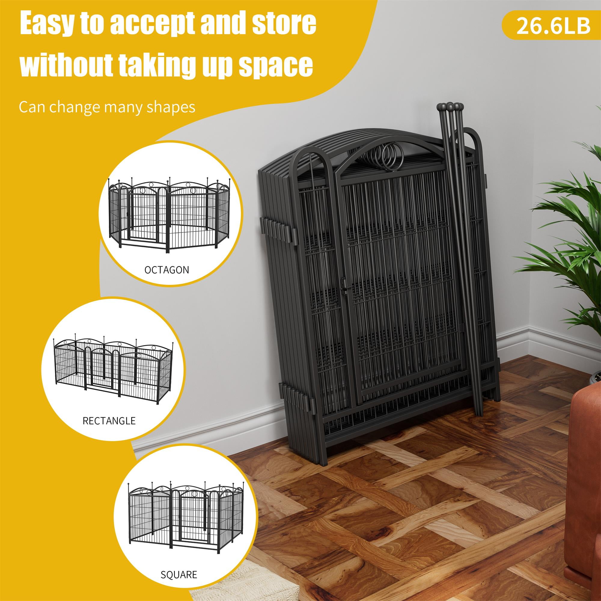 Pefilos Outdoor Dog Playpen with Doors, 32" 8 Panels Indoor Dog Fence Metal Dog Pen Pet Puppy Exercise Pen for RV Camping Garden Yard, Black