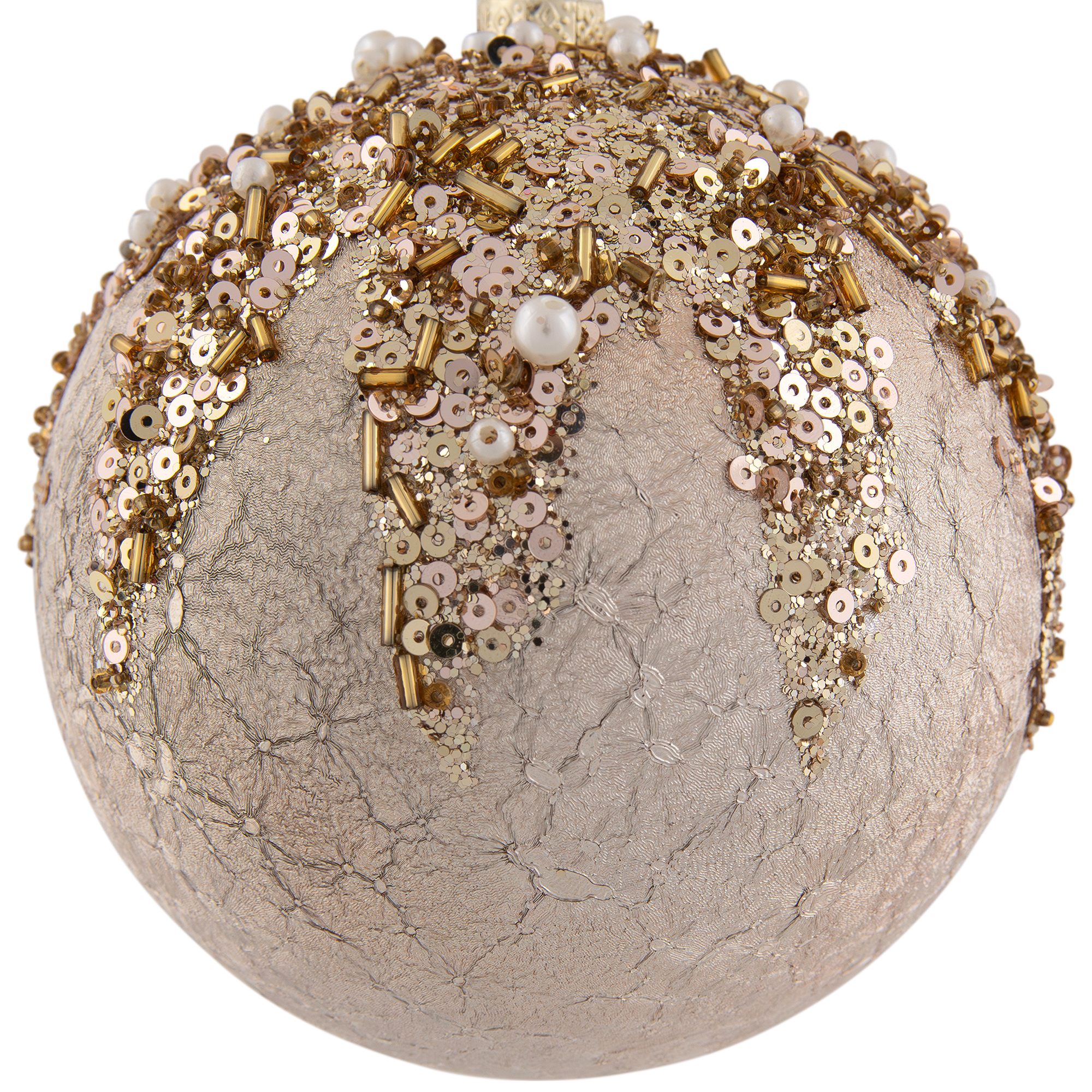 4" Gold Mercury Glass Style Shatterproof Christmas Ball Ornament with Beads