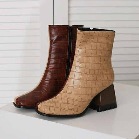 

Akiihool Ankle Boots for Women Women s Elastic Boots Block Heel Fashion Festival Boots Riding Boots for Women (Brown 8)