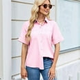 thumbnail image 2 of Womens Button Down Shirt Casual Short Sleeve Collared Work Blouse with Pocket Pink XL, 2 of 7