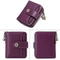 thumbnail image 2 of Small Wallet for Women Genuine Leather RFID Blocking Wallet Sleeve Minimalist Front Pocket Bifold Purse Zipper Pocket Card Holder with ID Window - Dark Purple, 2 of 7