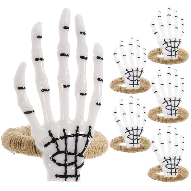 6 anillos para servilletas con forma de mano fantasma de Halloween, porta servilletas con hebilla