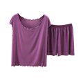 thumbnail image 2 of Bixock Pajamas Set for Women 2 Piece Loungewear Set Short Sleeve Top And Shorts Solid Color Loose Thin Knit Indoor Homewear Sleepwear Women Clothings, 2 of 4