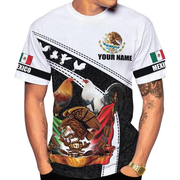 Personalized Name Mexican Shirts for Men 3D, Rooster Mexico Shirts for Men, Mexico Shirt Eagle Flag Mexican Eagle (US, Alpha, Small, 5X-Large, Regular, Regular, Multi 11) (T-shirt, S)
