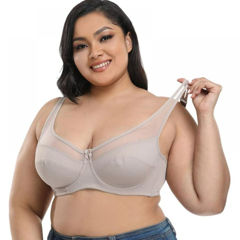 Women's Oversized Solid Bra Underwire Big Chest Thin Cup Plus Size Bras  Breathable Translucent Push Up Bralettes