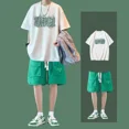 thumbnail image 4 of Camisetas, pantalones cortos, trajes para hombres, jogger, estampado, deportes, correr, jogging, gráfico, elegante, conjuntos para hombre, nuevo, conjunto de 2 piezas a juego S, 4 of 5