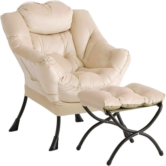 Lazy Chair with Ottoman, Large Lounge Accent Chair, Comfy Armchair with Folding Footrest,Reading Armchair with Side Pocket for Living Room, Bedroom