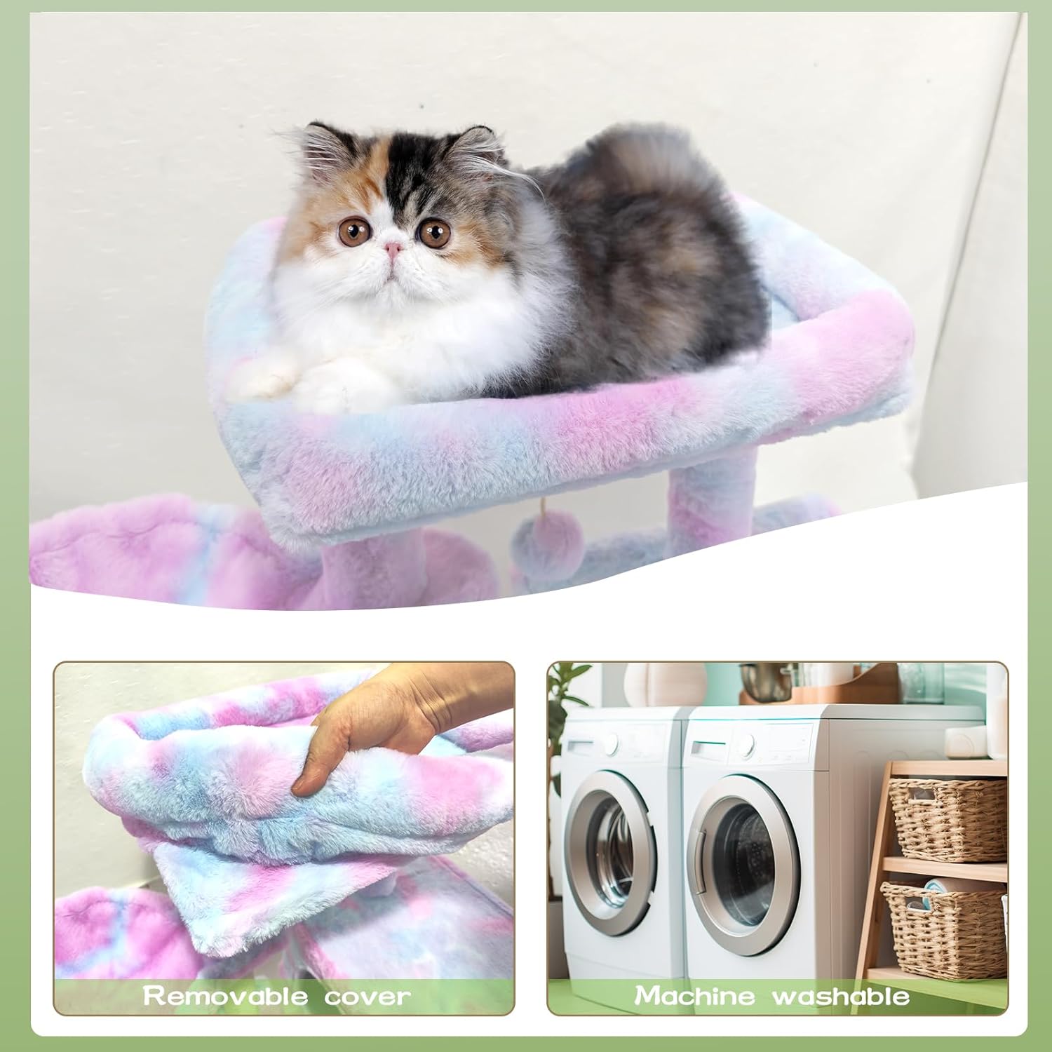 Rainbow Cute Cat Tree Tower for Indoor Cats Condo with Sisal Scratching Posts Jump Platform Furniture Activity Center Play House Bed