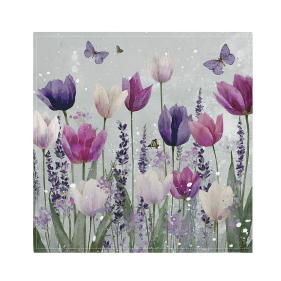 1 Pack 20'' x20" Satin Table Napkins Dinner Napkins for wedding Party Decoration events Colorful Tulips and Lavender