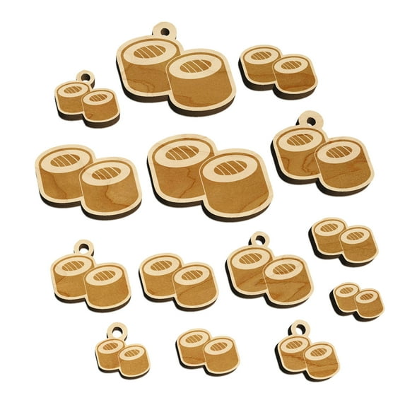 Sushi Roll Pair Wood Mini Charms Shapes DIY Craft Jewelry - With Hole - 14mm (26pcs)
