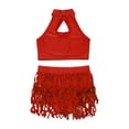thumbnail image 4 of TTAO Kids Girls Halter Neck Tank Top With Sequins Fringe Shorts Set Modern Jazz Latin Samba Performance Clothes Red 14, 4 of 5
