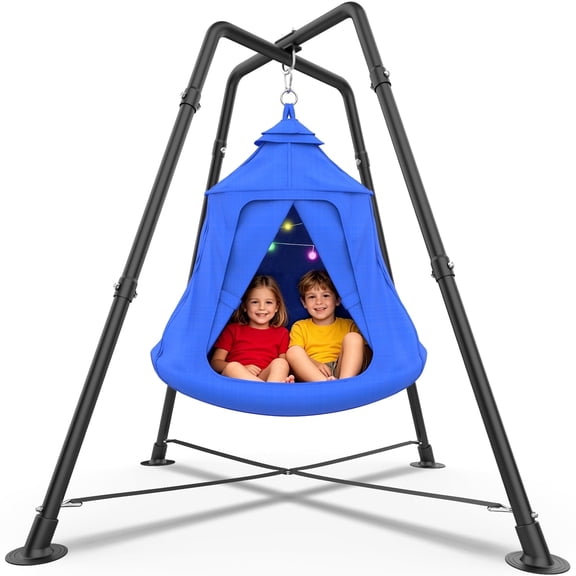 Metal Swing Set with Play Tent Swing Chair, Outdoor Indoor Sensory Swings for Autism Kids and Adults, 330 lbs, Blue