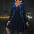 thumbnail image 2 of Womens Wrap V Neck Long Sleeve Velvet Glitter A Line Cocktail Party Swing Fit and Flare Skater Mini Dress, 2 of 7