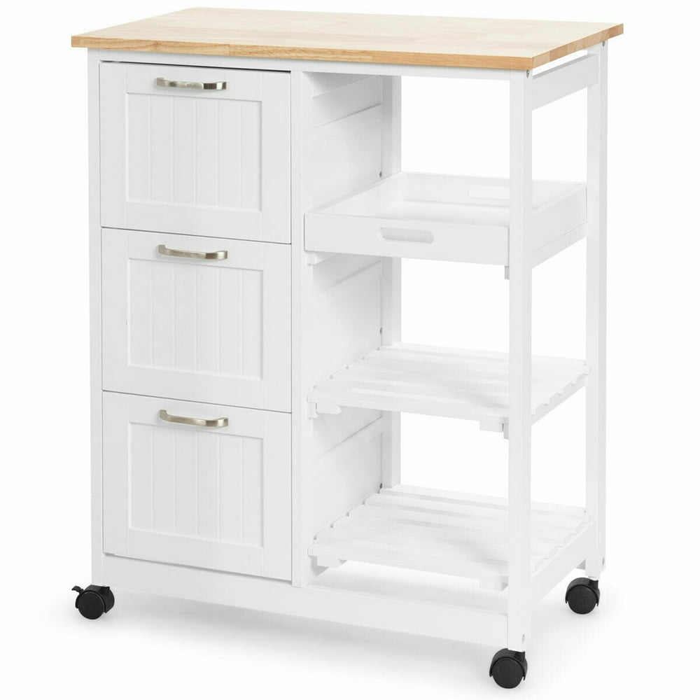 Gymax Rolling Kitchen Island Utility Storage Cart w/ 3 Storage Drawers