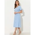 thumbnail image 4 of Unique Bargains Women's V Neck Button Flutter Sleeve Smocked High Waist Midi Dress S Blue, 4 of 6