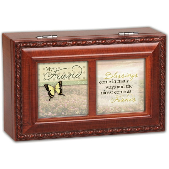 Cottage Garden My Friend Blessings Woodgrain Petite Music Box / Jewelry Box Plays That'S What Friends Are For