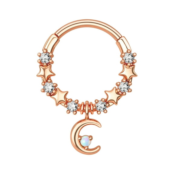 OUFER Earrings Moon Star Shape Stainless Steel Zircon Opal Septum Clicker 16G Body Piercing Jewelry