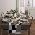 Abstract Geometric Black White Grey Color Block Linen Table Runners