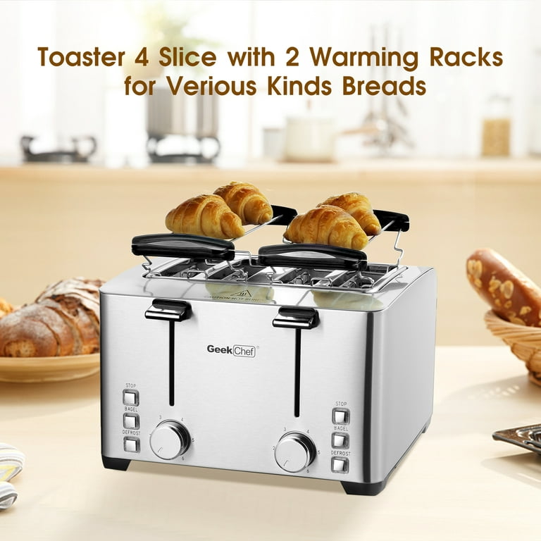 Toaster 4 Slice, Stainless Steel Bread Bagel Toaster with Warming