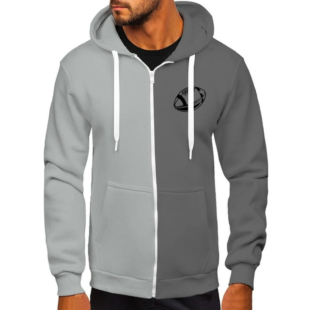 Bowake Men's Hoodies With Zipper Loose Color Block Hooded Jacket with Pocket Plus Size Casual Sweatshirt