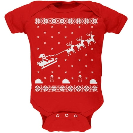 

Flying Santa Sleigh Ugly XMAS Sweater Red Soft Baby One Piece - 3-6 months