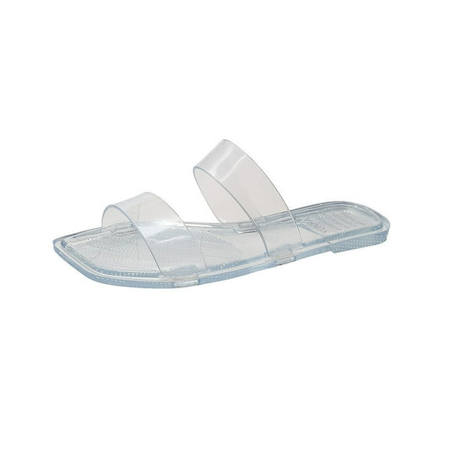 Sandales d'Été pour Femmes à Bout Ouvert Transparentes à Semelle Plate et Bout Carré