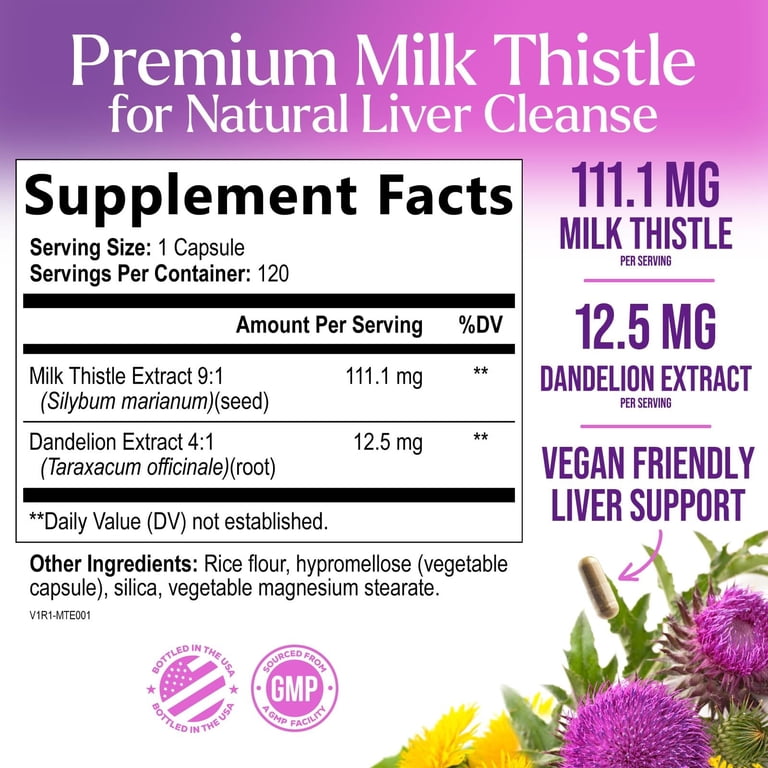 Nature's Nutrition Milk Thistle Capsules, Liver Cleanse Detox, 1000mg  Silymarin Formula, 120 Capsules