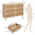 thumbnail image 2 of Rattan Dresser with 6 Drawers, Tall Modern Closet with Deep Storage, Large Chest of Drawers with Wide Top, Long Wooden Dresser for Bedroom, Living Room, Hallway, Kids Room, Natural, 2 of 7