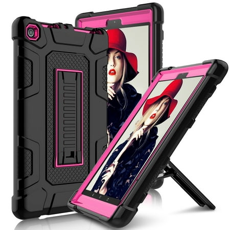 Dteck Compatible with Kindle Fire HD 8 Tablet Case (7th and 8th Generation, 2017 and 2018 Release), Kindle Fire 8 Case, Heavy Duty Full Body Protection Shockproof Kickstand Case Cover, Rose