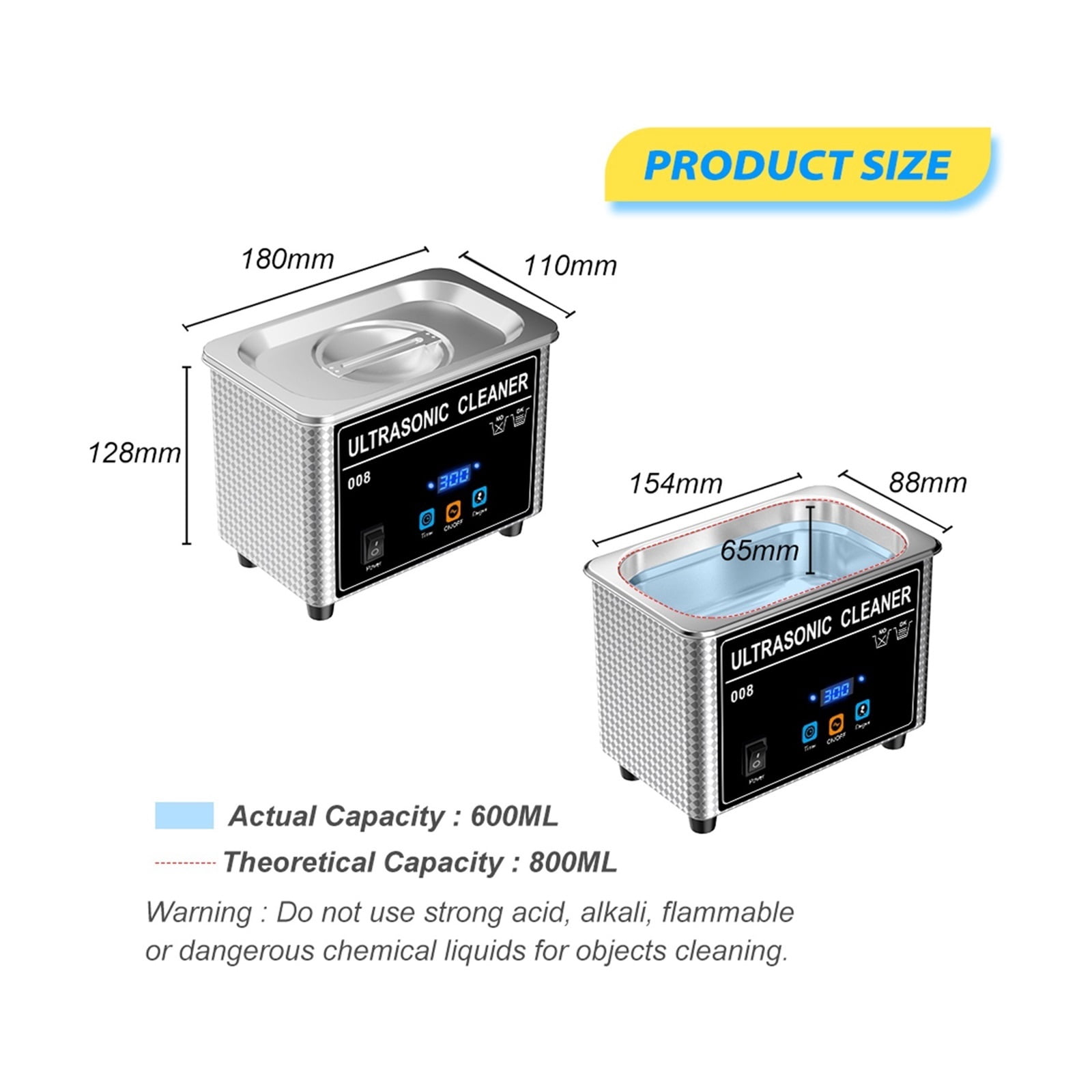 800ml Household Digital Ultrasonic Cleaner 80W Stainless Steel Bath Degas Ultrasound Washing for Watches Jewelry