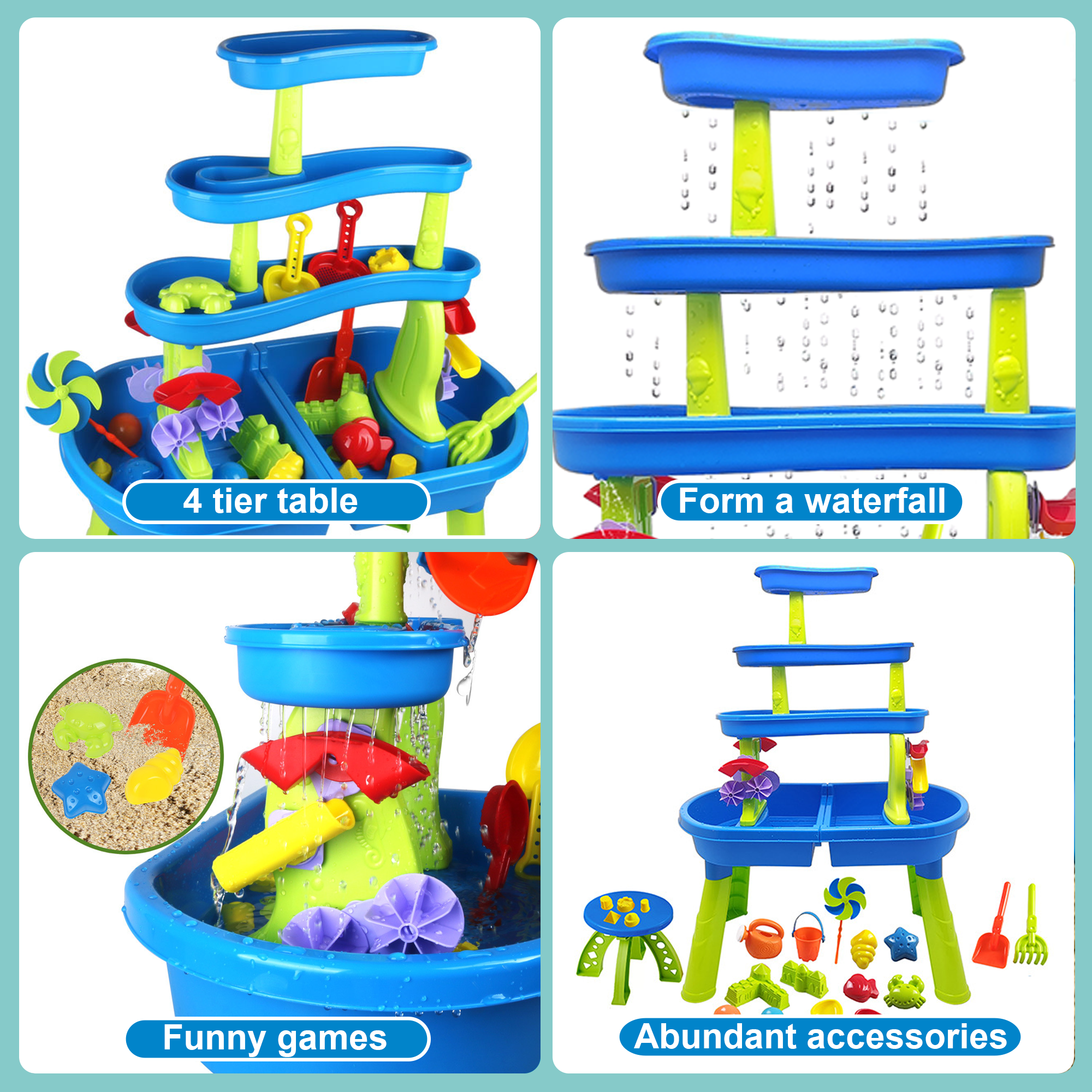 Richgv Sand Water Table for Toddlers 1-3, 4-Tier Water Play Table Outdoor Toys for Kids, Activity Sensory Play Water Table Beach Summer Outside Toys for Boys Girls