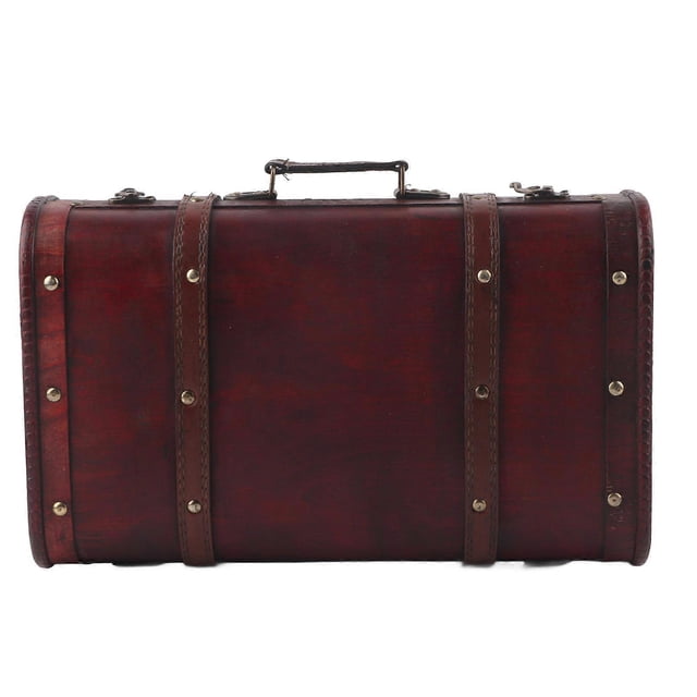 Portable Antique Suitcase Wooden Case Photography Props Craft Decoration Box Ornament