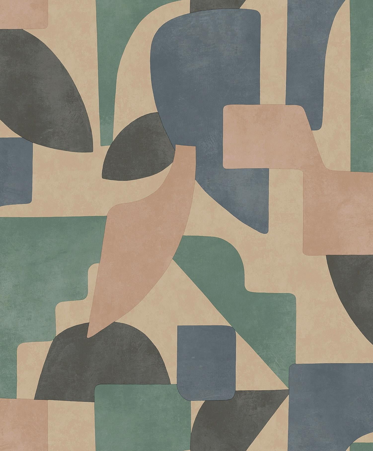 Taupe Aqua Modern Asbtract Geometric Wallpaper