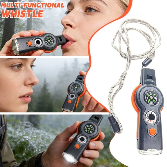 One Size Multifunctional Whistle With Compass & Led Flashlight, Portable Safety Tool With Lanyard For Camping, Hiking, Emergency Kits For Outdoor Enthusiasts, Family