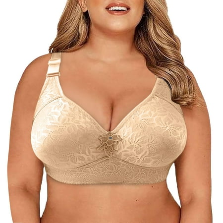 eileial Women s Plus Size Front Closure Wireless Bra Full Cup Lift Bras for Women No Underwire Shaping Wire Free Everyday Bra Beige C