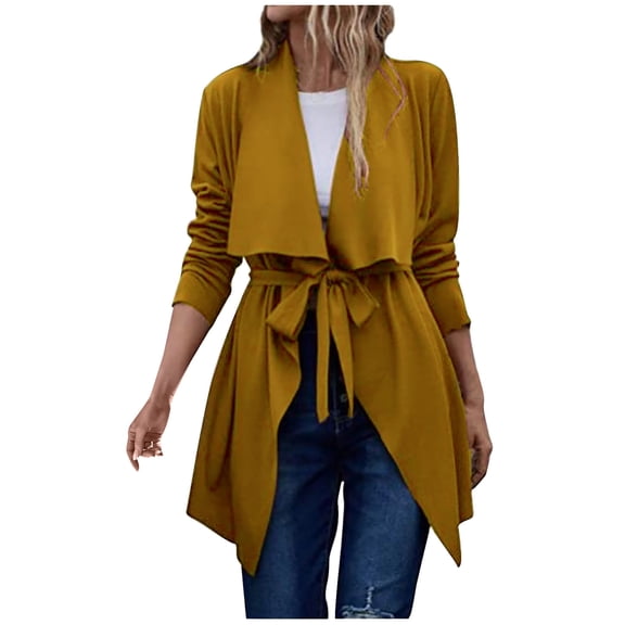 Qetyuw Womens Waist Tie Draped Cardigans Stretchy Long Sleeve Casual Cardigan Solid Lightweight Coat Outwear