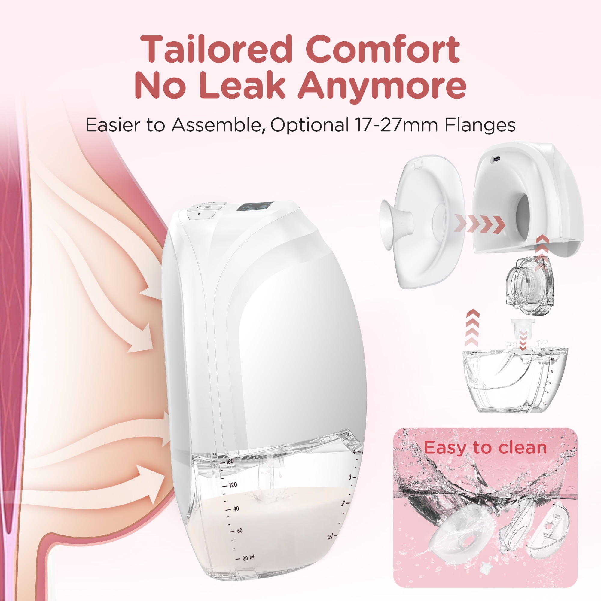 Jheppbay Electric Portable Hands Free Breast Pump - All-in-One Electric Breast Pump with 3 Modes and 12 Levels, BPA-Free, Painless,with 17 mm/19 mm/21 mm Flange,1 Pack(White)