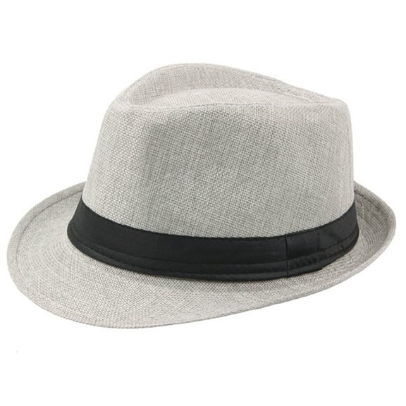 Lolmot Jazz Hat Men's Breathable Linen Top Hat Outdoor Sun Hat Curly Brim Straw Hats Wide Brim Fedora Hats Western Style Outback Outdoor Cowboy Hat