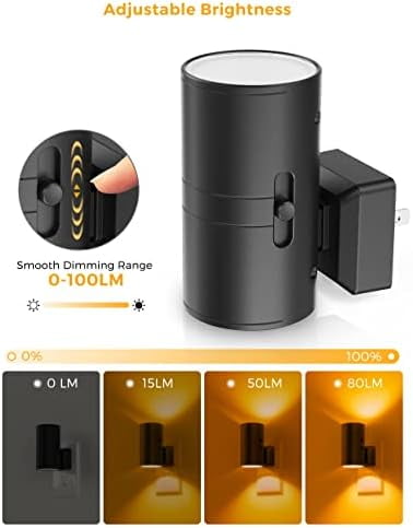 Night Light, Amber Nightlight, Dimmable Night Light, Light Sensor, Yellow Nightlight, 0-100LM, Sleep Light for Kids, Soft & Warm Light for Bedroom, Bathroom, 2 Pack