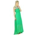 thumbnail image 2 of Bimba Women Long Green Maxi Half Lined Dress Hand Beaded Neck Sleeveless Gown, 2 of 5