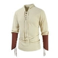 thumbnail image 2 of Fashion Long Sleeve Shirts for Mens Plus Size Solid Color Vintage Medieval Lace-up Shirt Lapel Top/shirt Save to 65% Off!, 2 of 9