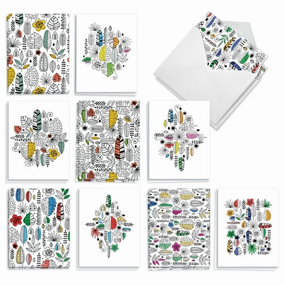 20 All Occasion Blank Cards Assorted (10 Designs, 2 Each) - Tropical Breeze Botanicals All Occasion (4" x 5.12") AM7174OCB-B2x10