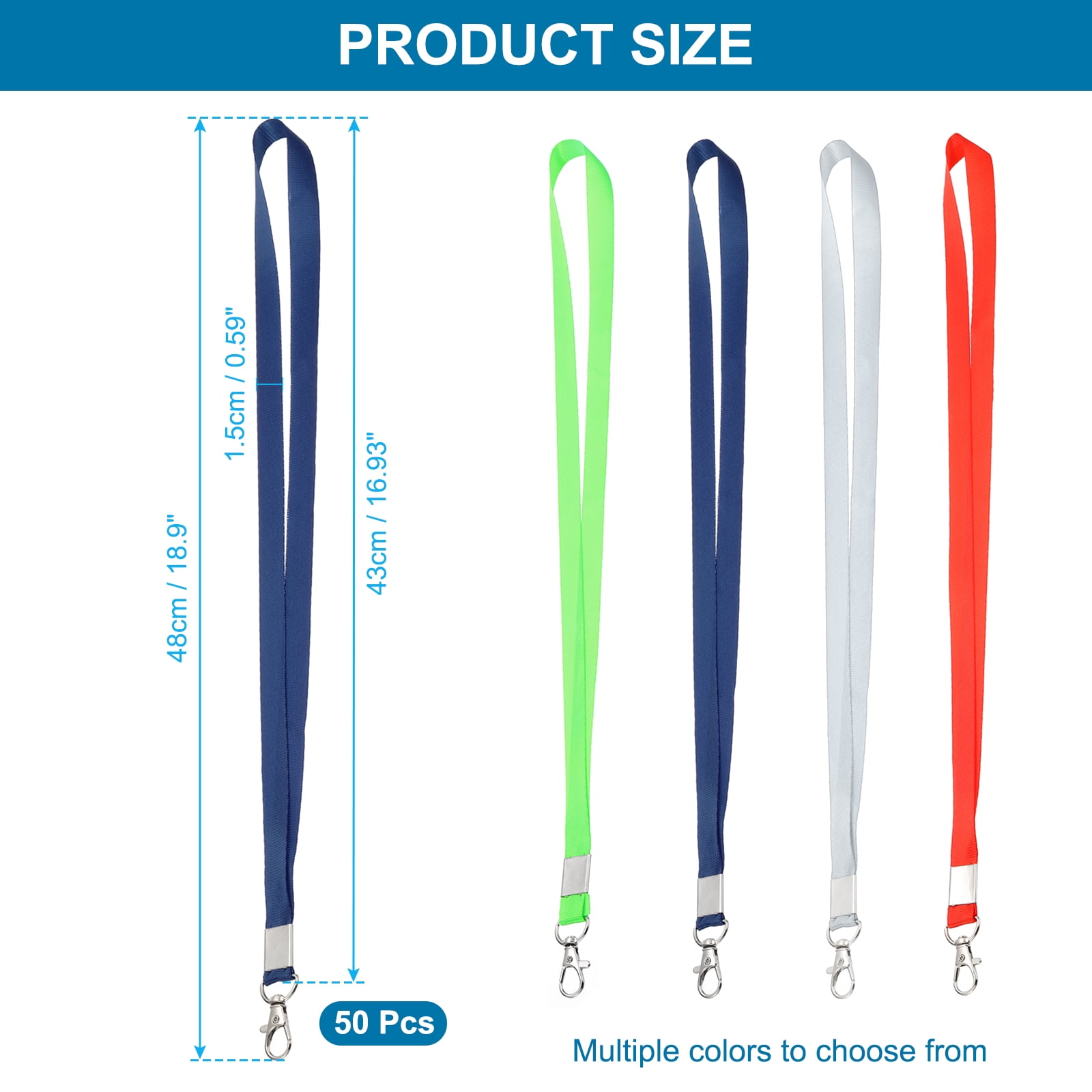 Uxcell 48cm Lanyards Bulk, 50Pcs Teacher Lanyards for ID Badges Keys Badge Lanyard Durable Personalized with Clip for ID Card, Navy Blue