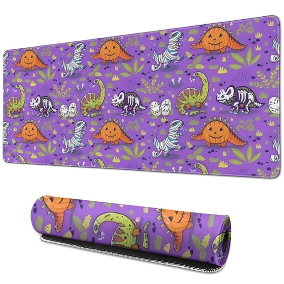 Long Mouse Pads for Desk,Halloween Dinosaur Themed Pattern Desk Mats on Top Of Desks, Desk Mouse Pad Extra Large with 3mm Non-Slip Base and Stitched Edge for Gaming,Office,Work,Home 31.5"x11.8"