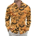 thumbnail image 2 of Domuza Button Down Shirt Men Long Sleeve Halloween Novelty Horror Print Relaxed Fit T-Shirts Casual Lightweight Lapel Dress Shirts for Halloween Party Saffron L, 2 of 7