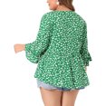 thumbnail image 4 of GRACE & GRANDEUR Women's Plus Size Tops Polka Dots V Neck 3/4 Sleeves Peplum Hem Babydoll Blouses 2X Green, 4 of 7