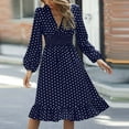 thumbnail image 2 of FAIWAD Robes de Sortie pour Femmes Tendance à Pois Imprimés Robe Midi à Manches Longues Volants Col en V Robe Fluide, 2 of 7
