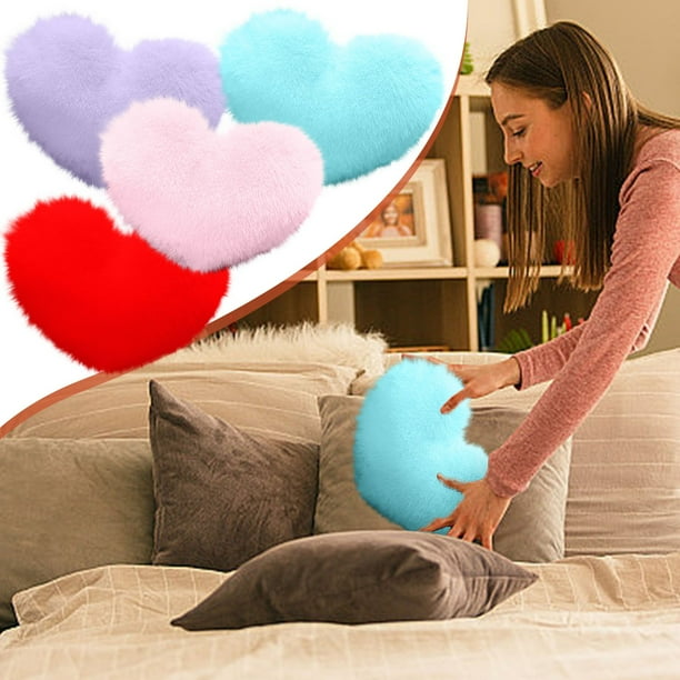 Almohada Decorativa En Forma de Corazón - Funda de Terciopelo Rosa Suave, Relleno 100 % Poliéster, Lavable a Máquina, para Sofá, Dormitorio, Oficina y Coche - 1 Pieza